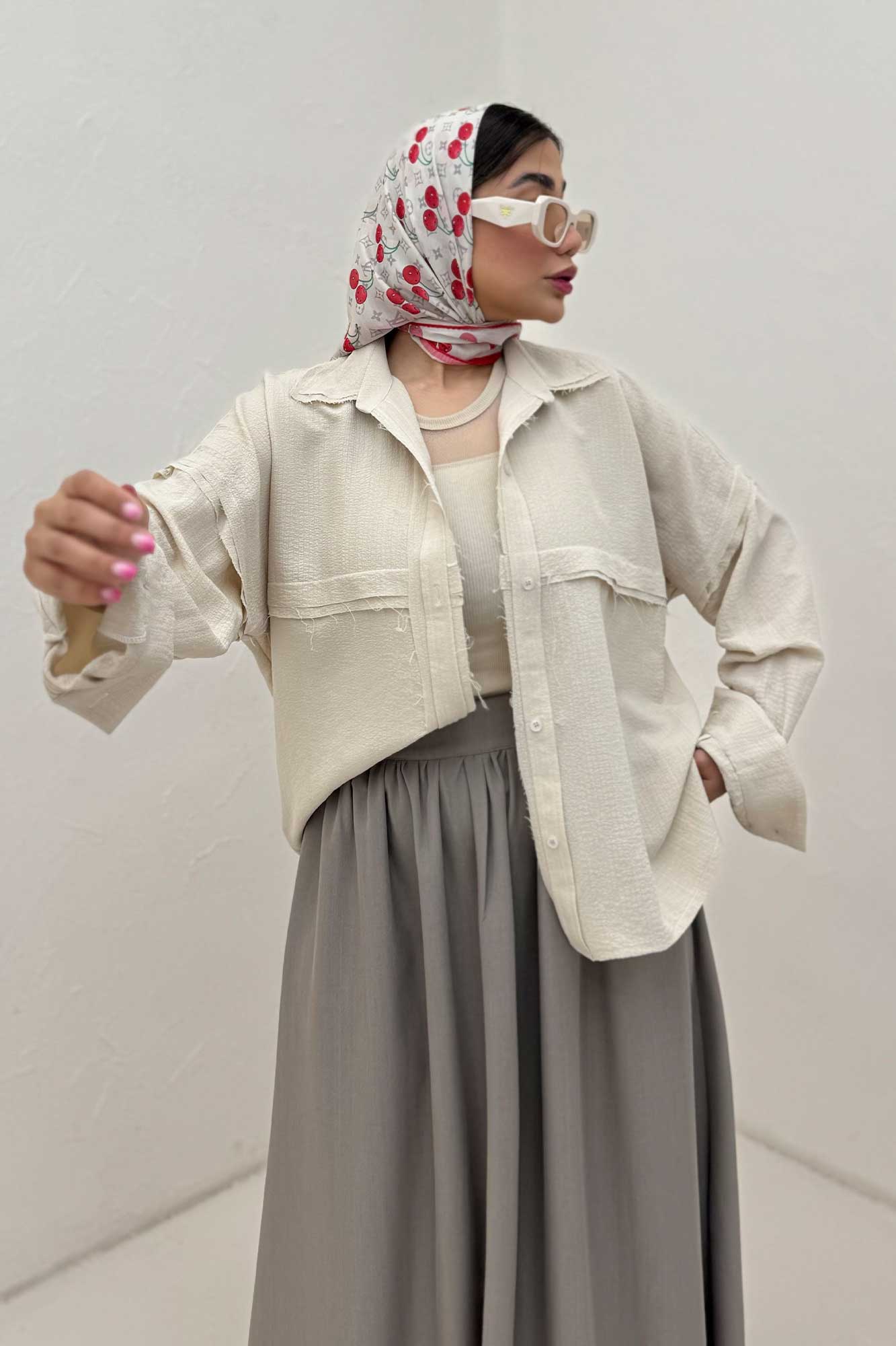 شومیز مانتویی پفکی لبه کات