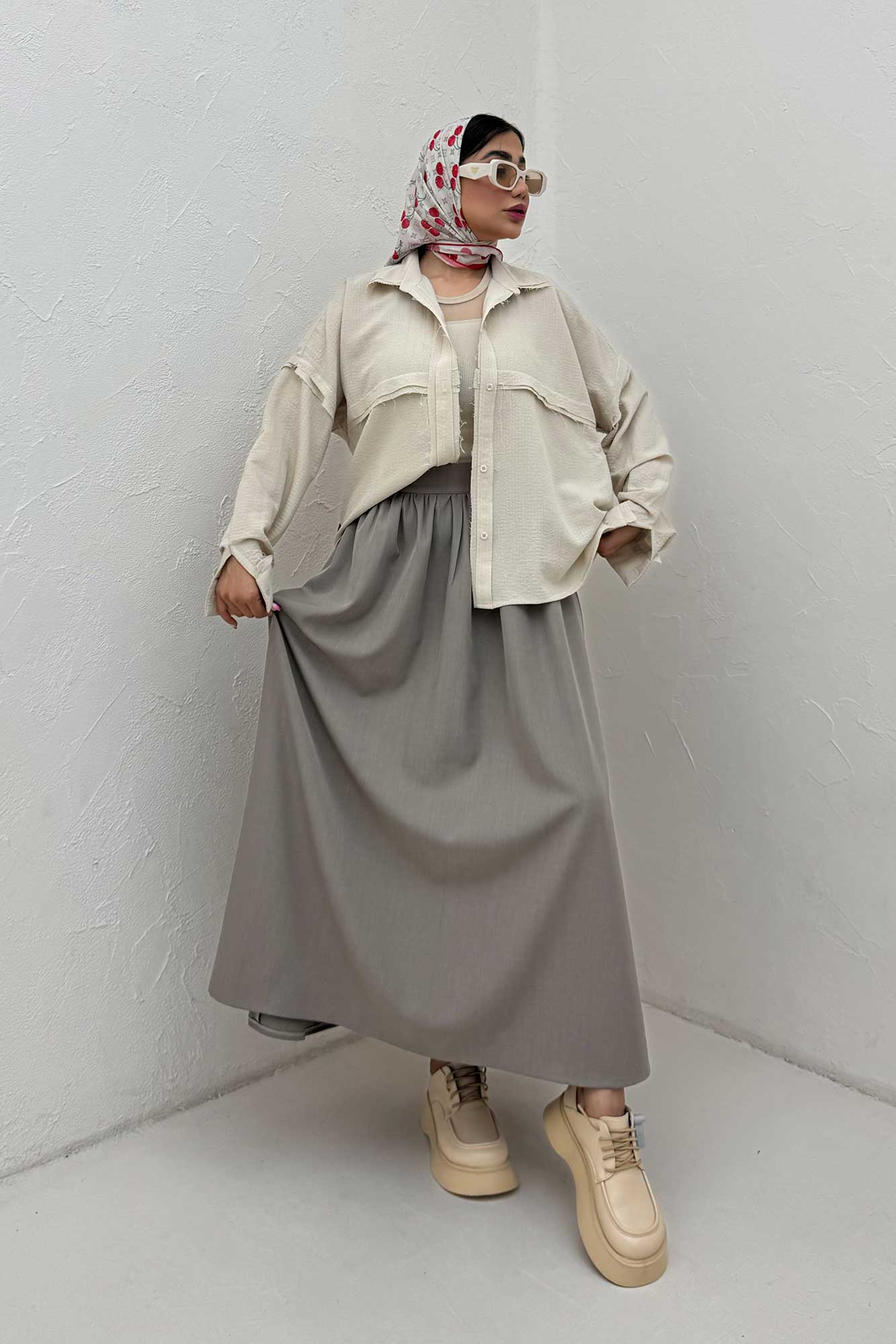 شومیز مانتویی پفکی لبه کات