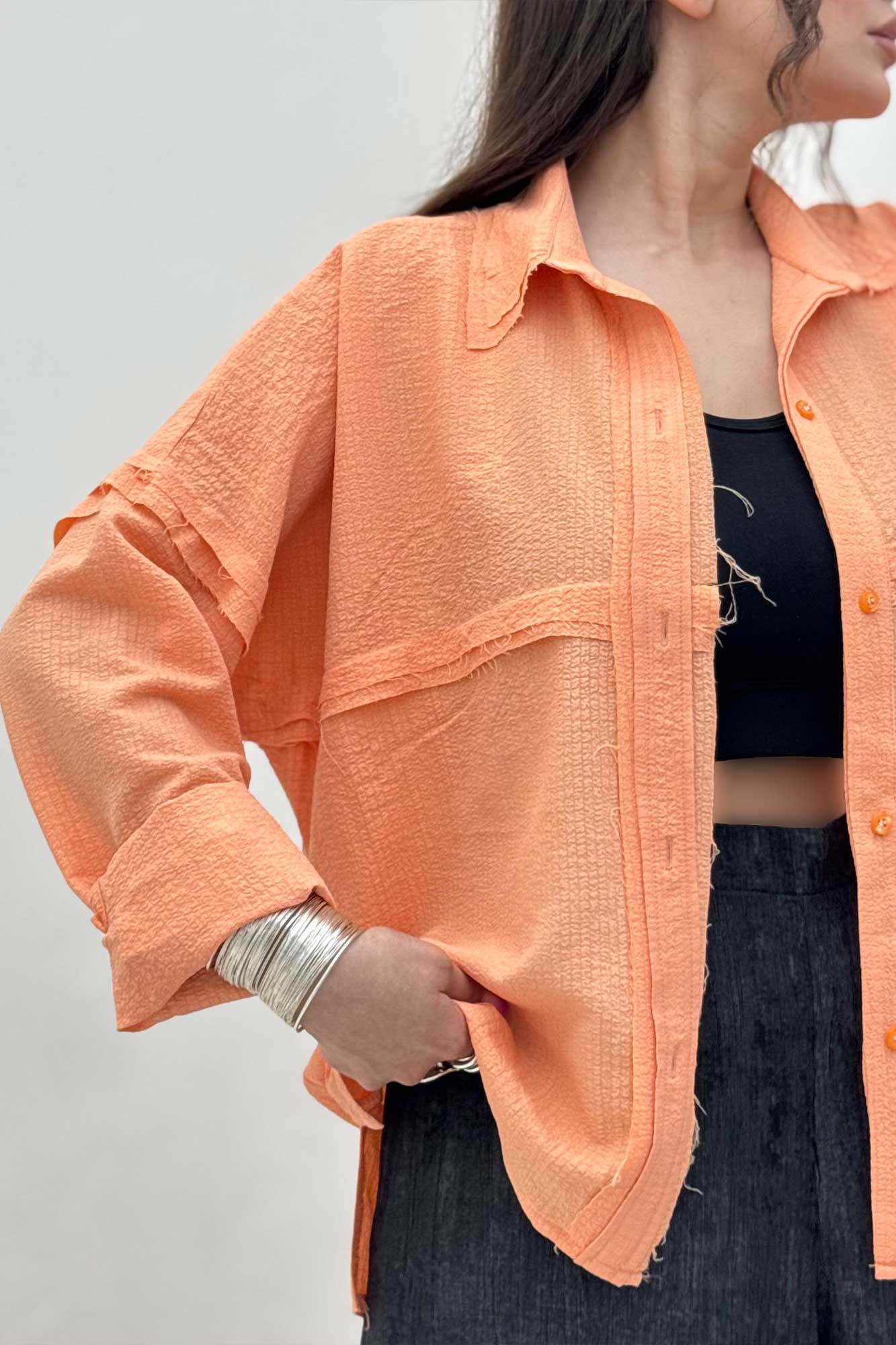 شومیز مانتویی پفکی لبه کات