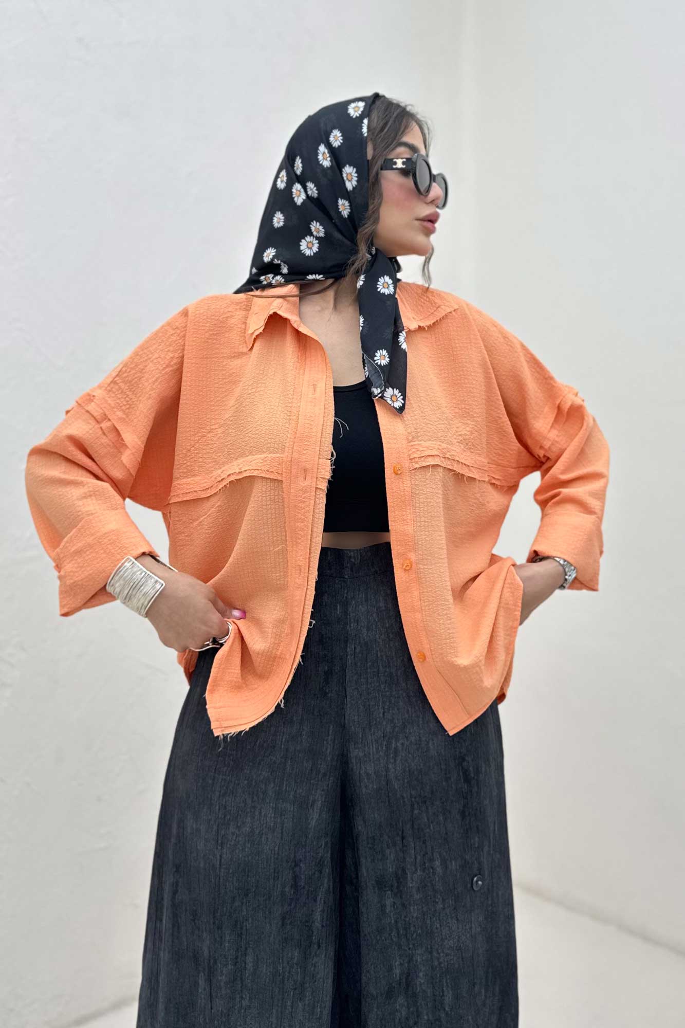 شومیز مانتویی پفکی لبه کات