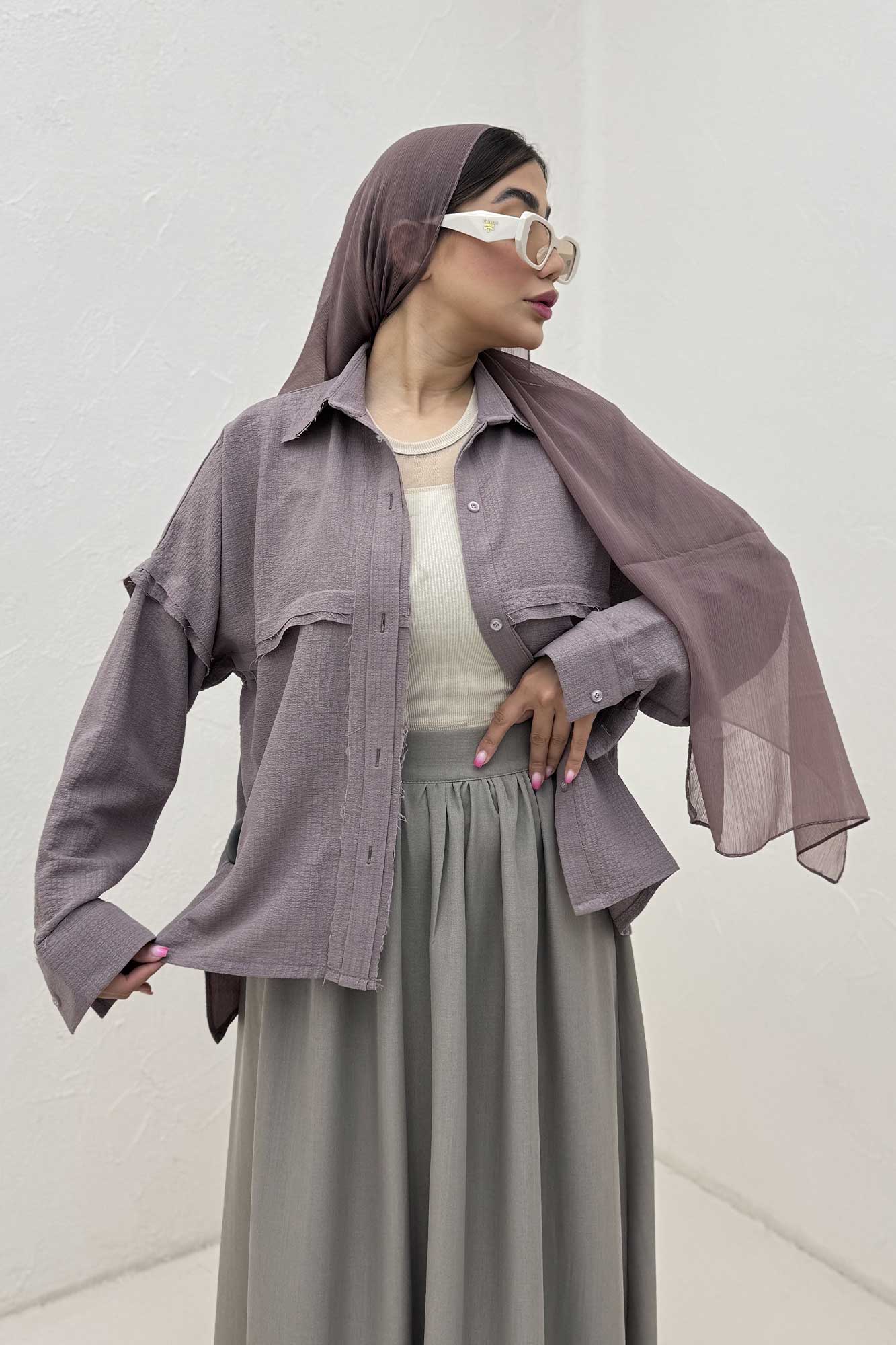 شومیز مانتویی پفکی لبه کات