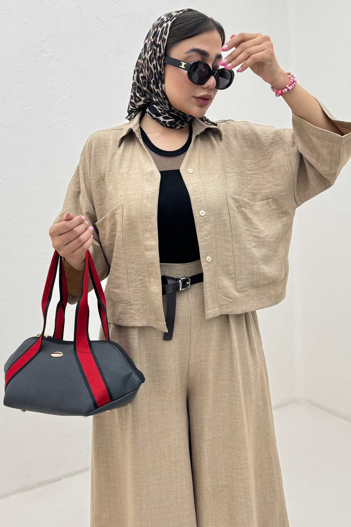 ست کت کراپ و شلوار شانتون آوریل