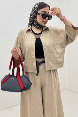 ست کت کراپ و شلوار شانتون آوریل