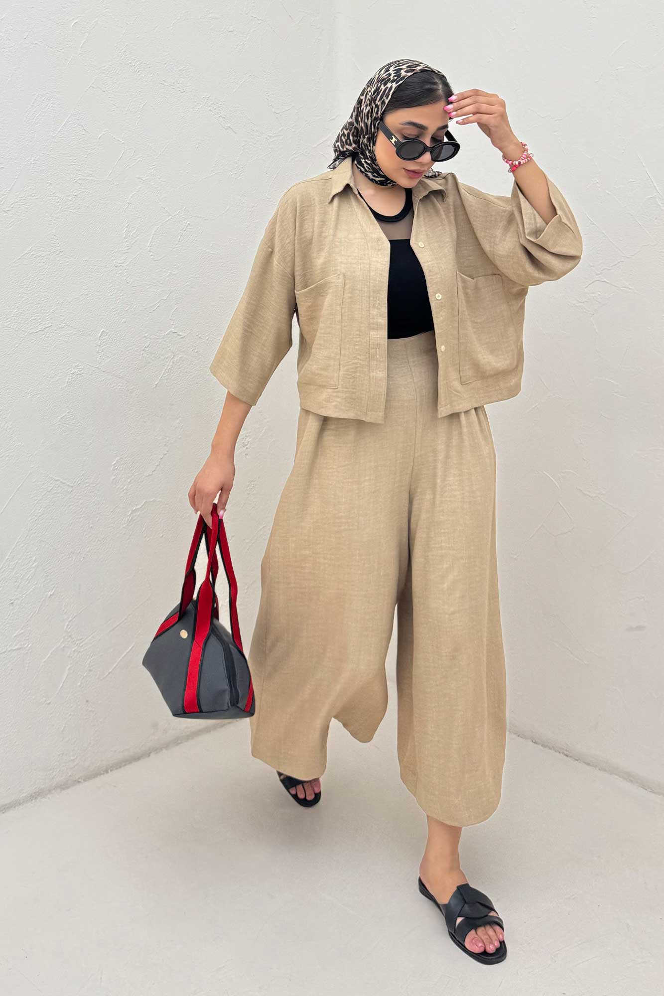 ست کت کراپ و شلوار شانتون آوریل