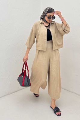 ست کت کراپ و شلوار شانتون آوریل