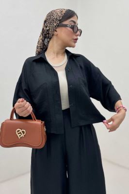 ست کت کراپ و شلوار شانتون آوریل