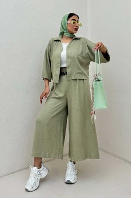 ست کت کراپ و شلوار شانتون آوریل