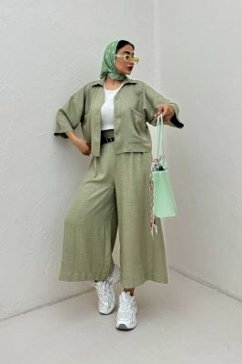 ست کت کراپ و شلوار شانتون آوریل