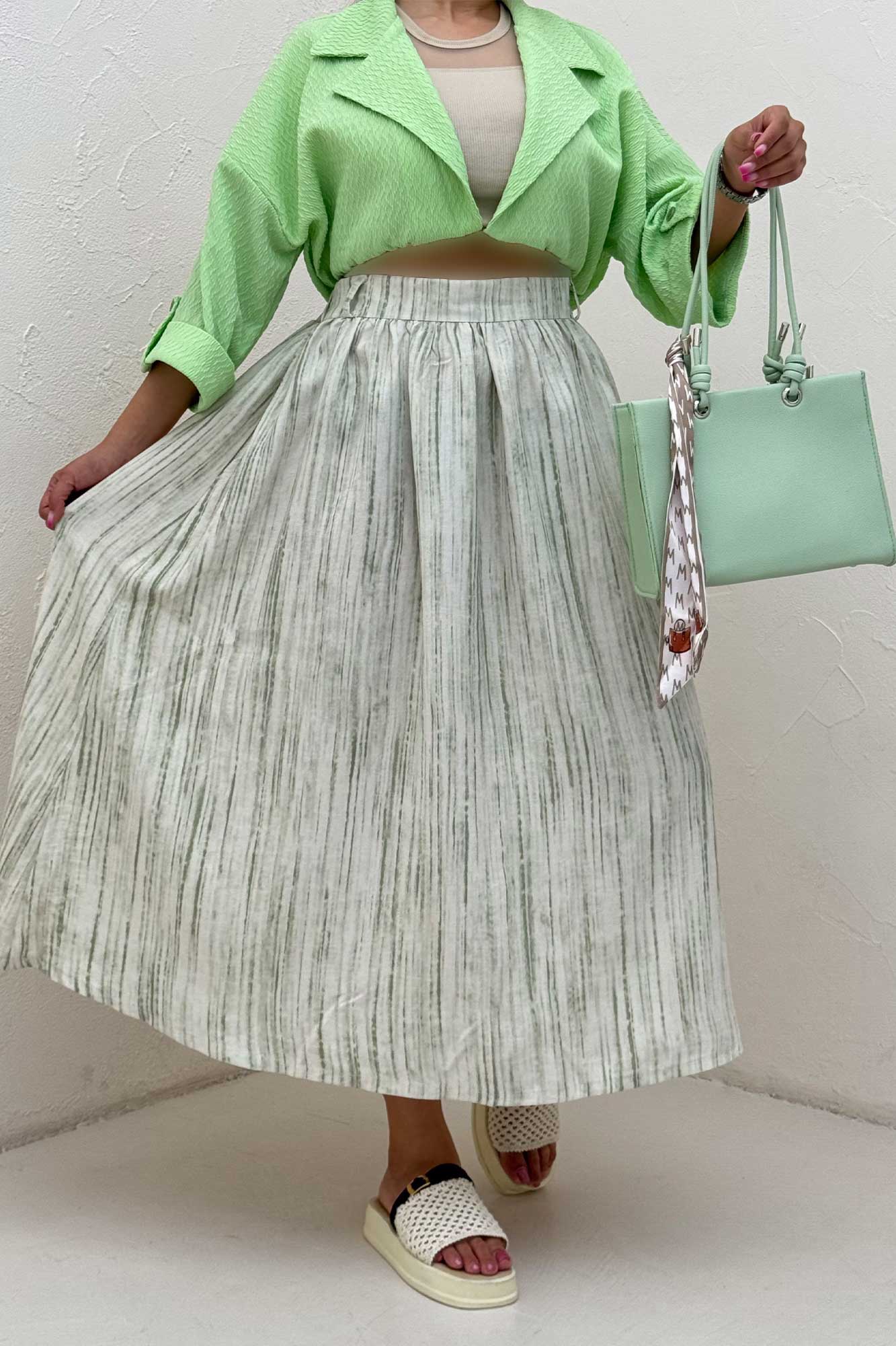 دامن بلند کمر پلدار پرینتی کد6