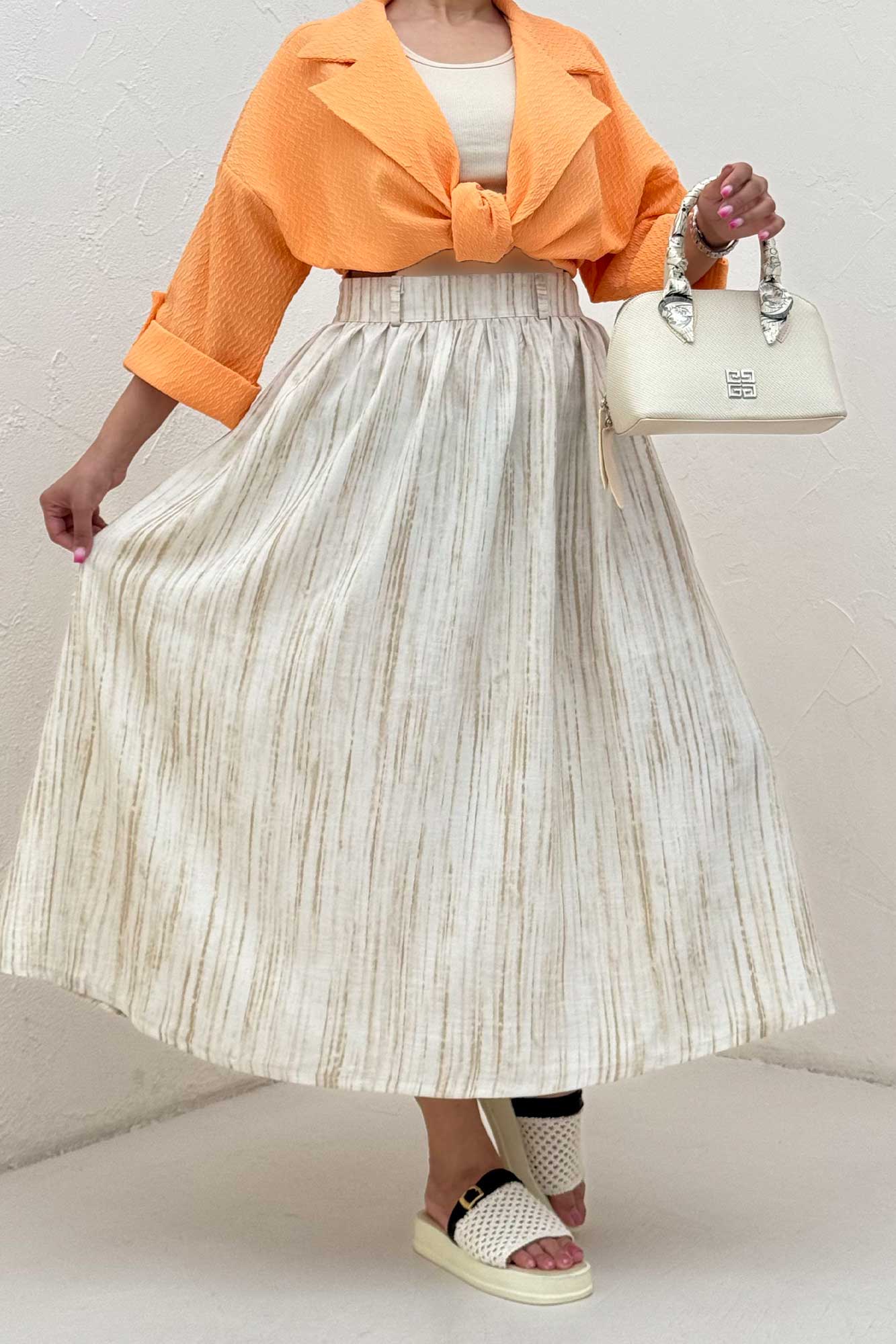 دامن بلند کمر پلدار پرینتی کد6