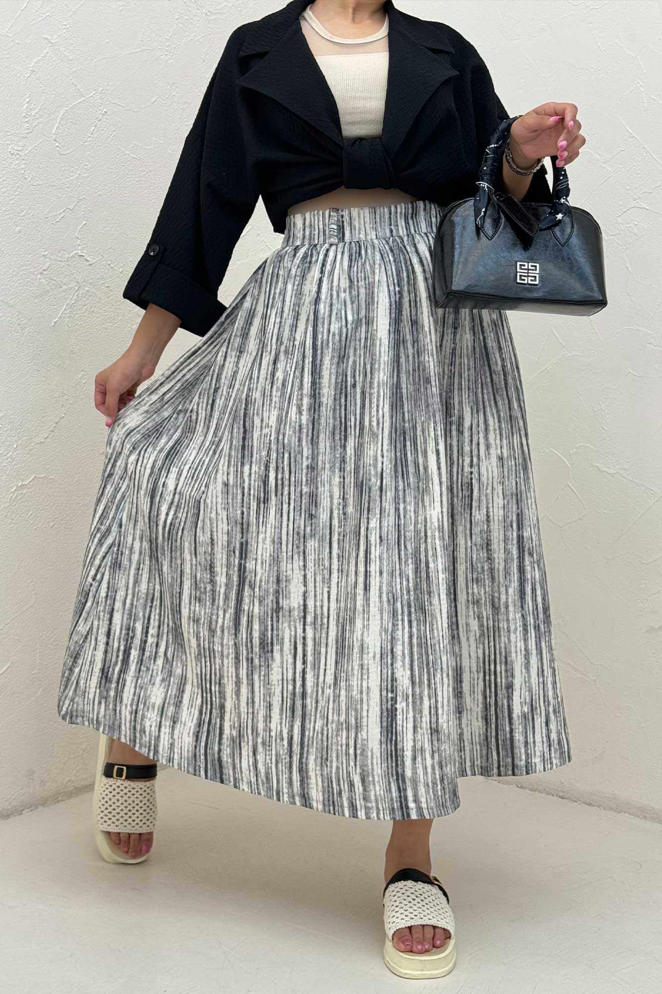 دامن بلند کمر پلدار پرینتی کد6