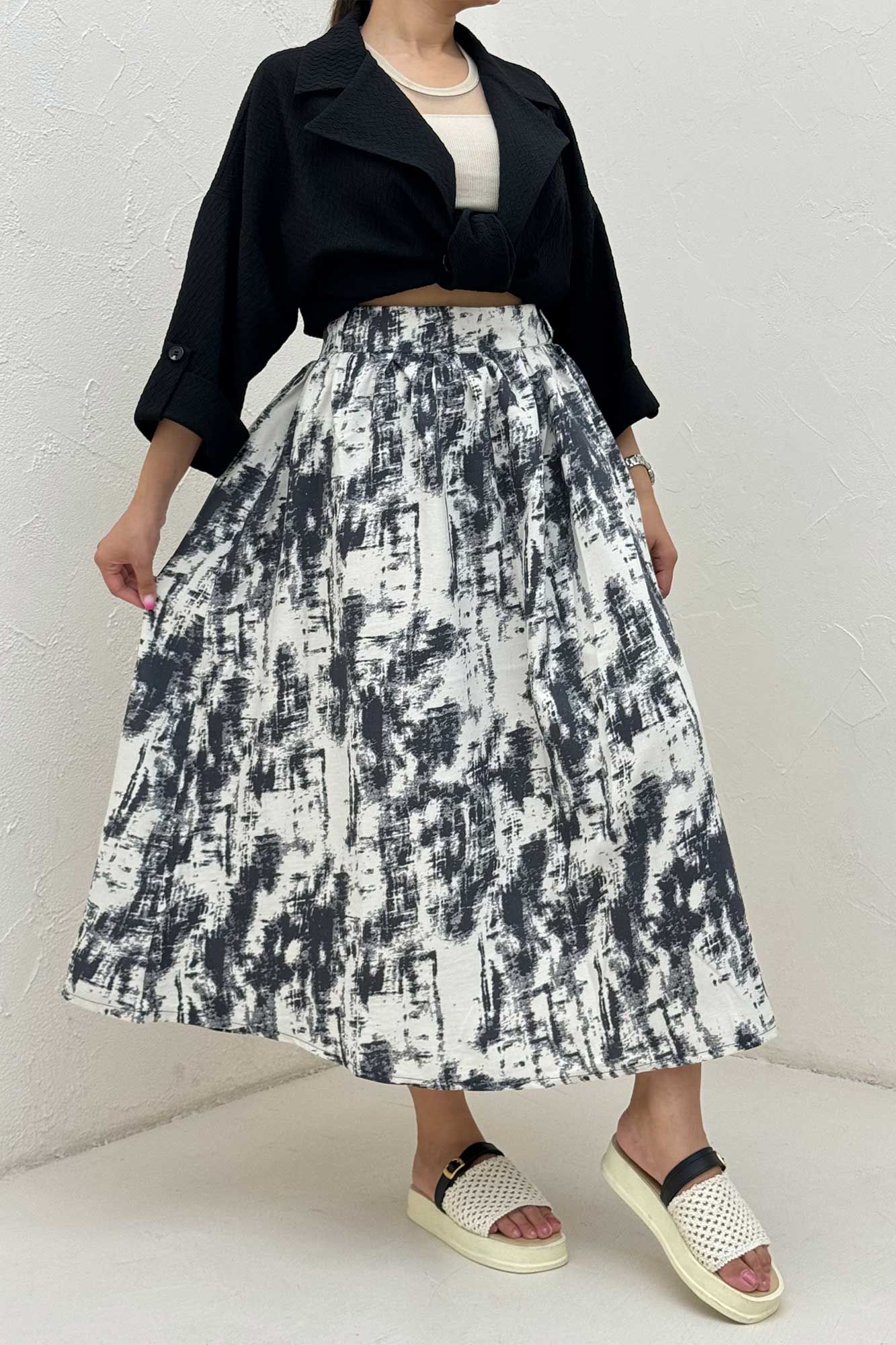 دامن بلند کمر پلدار پرینتی کد3