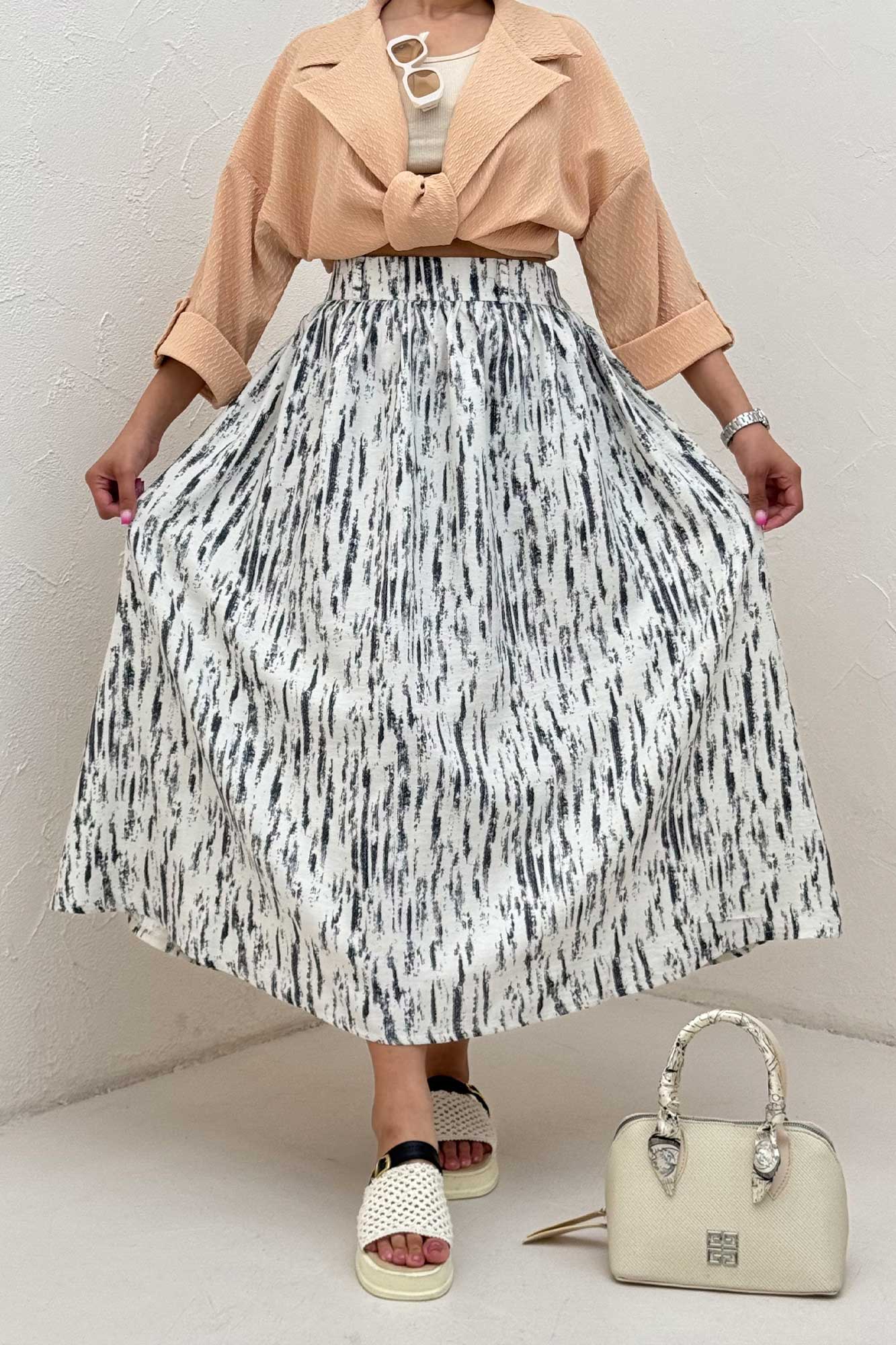 دامن بلند کمر پلدار پرینتی کد5