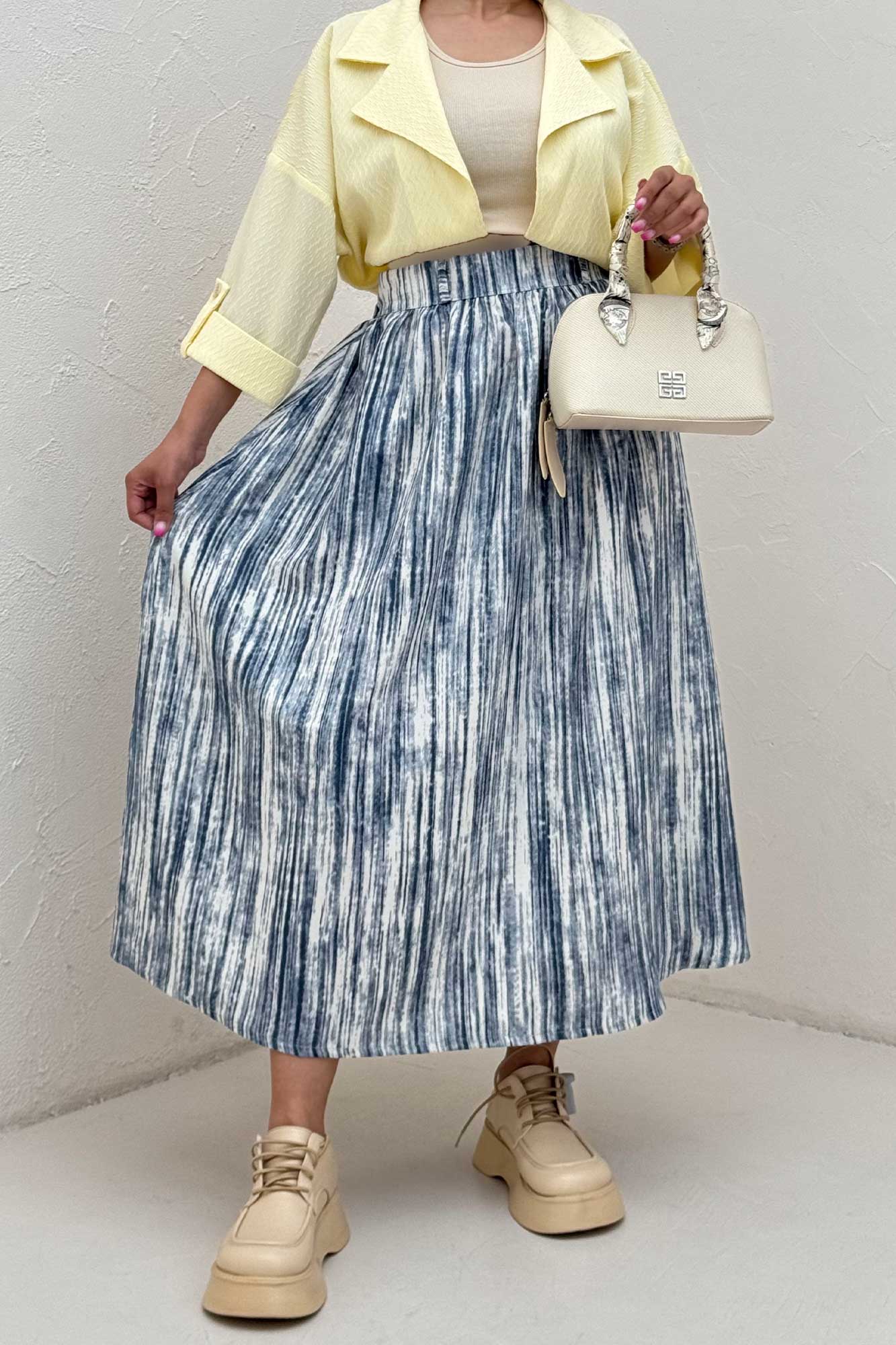 دامن بلند کمر پلدار پرینتی کد6