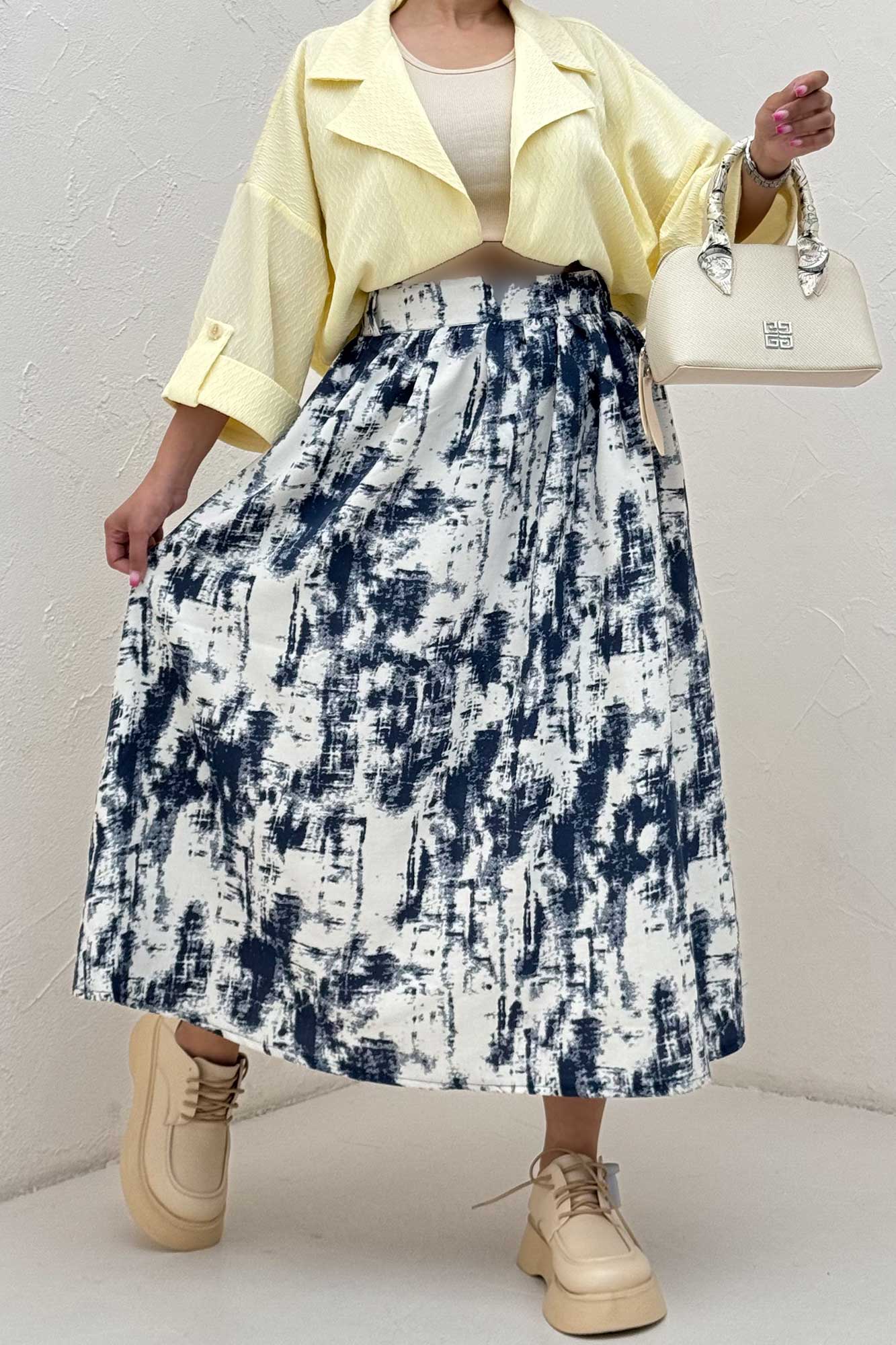 دامن بلند کمر پلدار پرینتی کد3