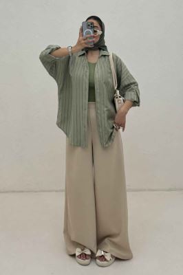 مانتو راه راه استرایپ یقه آبشاری