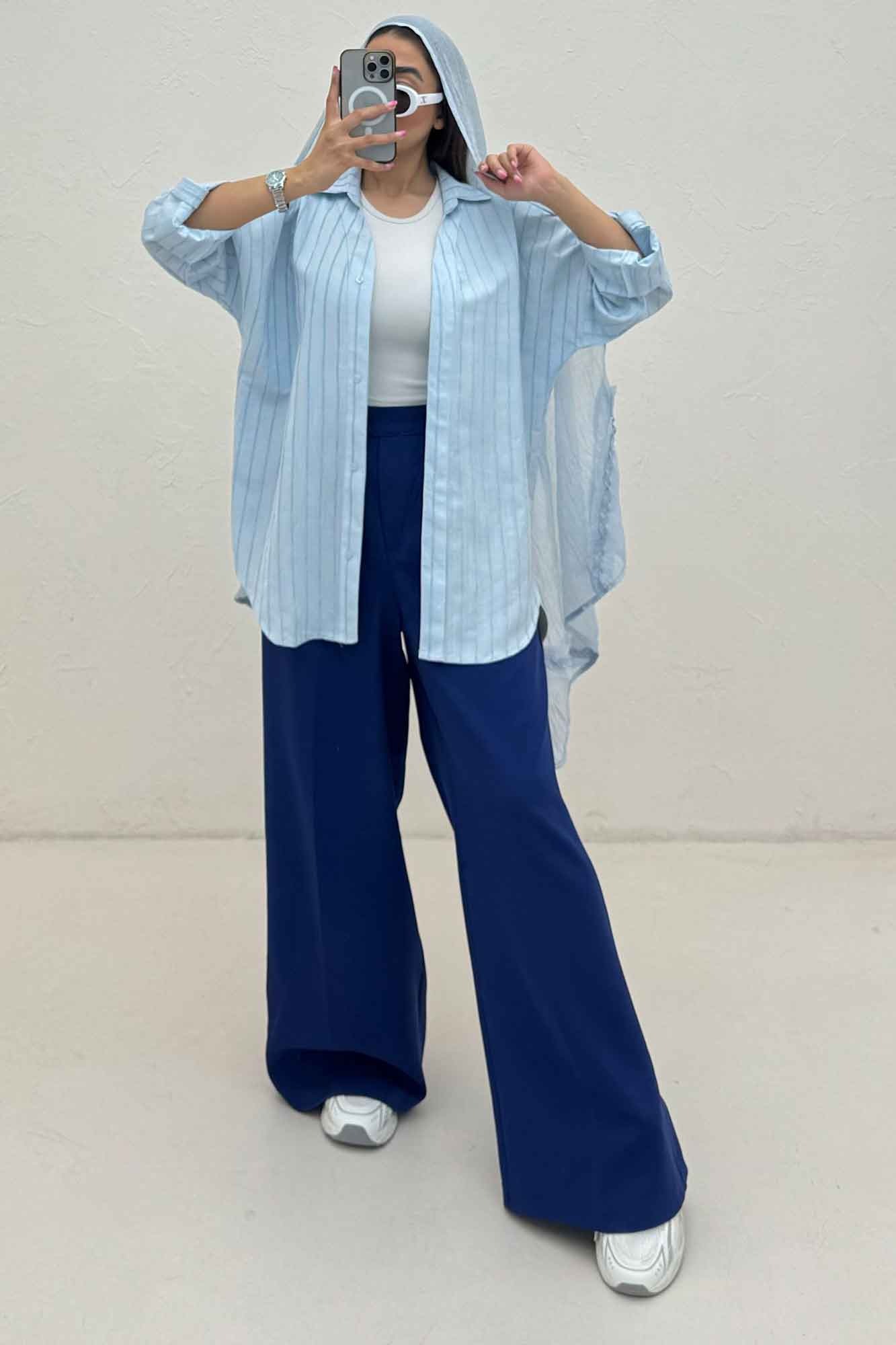 مانتو راه راه استرایپ یقه آبشاری