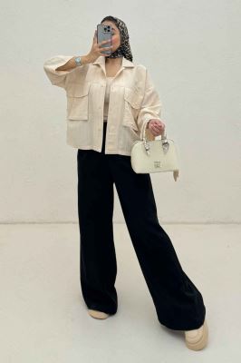 مانتو راه راه استرایپ دو جیب پاکتی ژورا