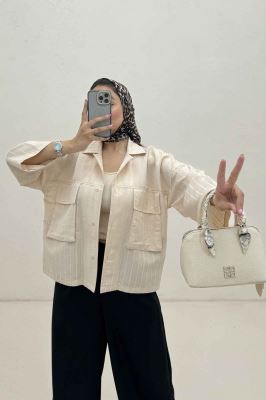 مانتو راه راه استرایپ دو جیب پاکتی ژورا