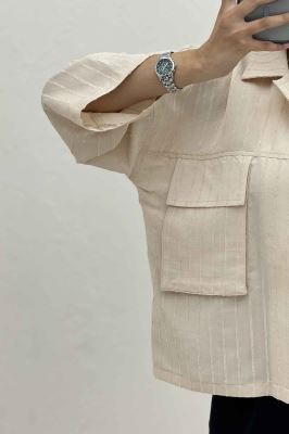 مانتو راه راه استرایپ دو جیب پاکتی ژورا