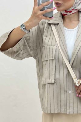 مانتو راه راه استرایپ دو جیب پاکتی ژورا