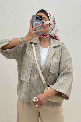 مانتو راه راه استرایپ دو جیب پاکتی ژورا