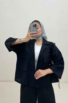 مانتو راه راه استرایپ دو جیب پاکتی ژورا