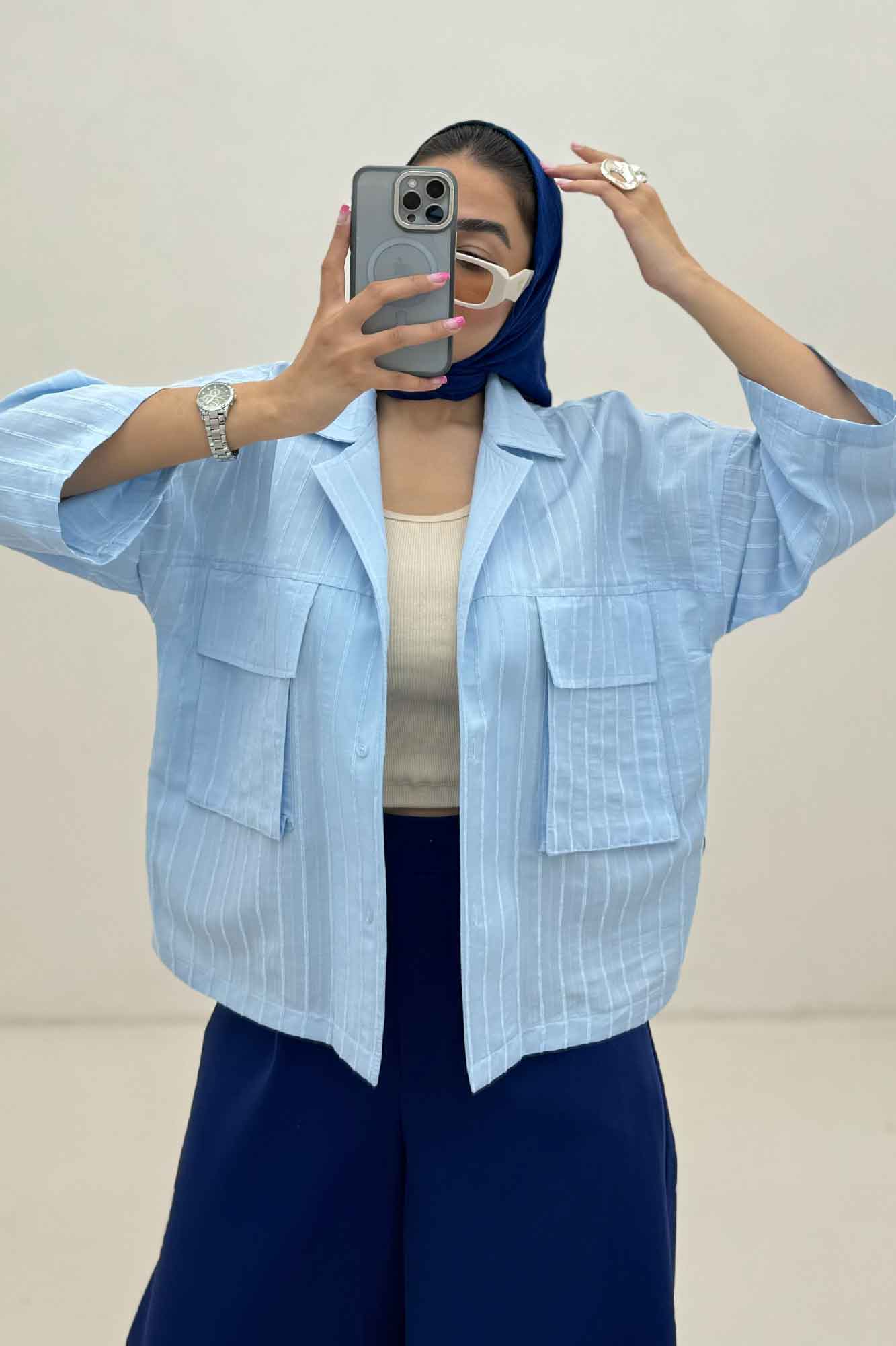 مانتو راه راه استرایپ دو جیب پاکتی ژورا