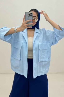 مانتو راه راه استرایپ دو جیب پاکتی ژورا