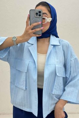 مانتو راه راه استرایپ دو جیب پاکتی ژورا