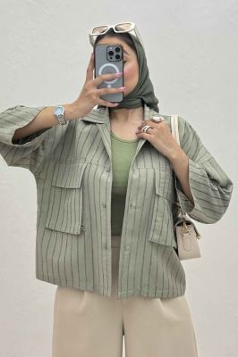 مانتو راه راه استرایپ دو جیب پاکتی ژورا