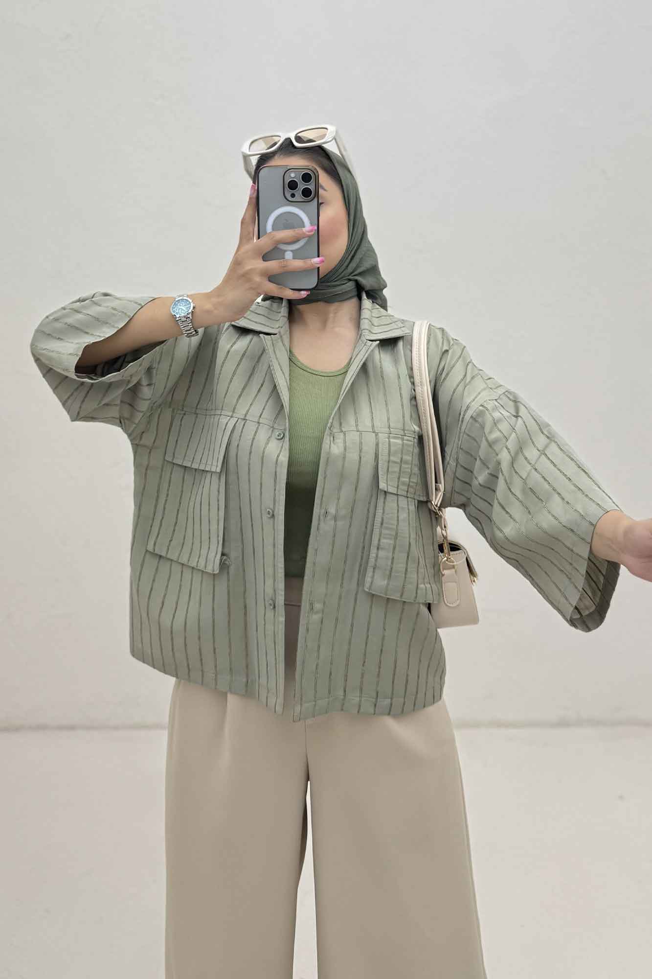 مانتو راه راه استرایپ دو جیب پاکتی ژورا