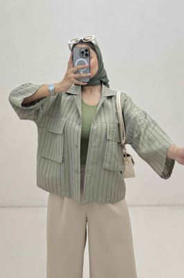 مانتو راه راه استرایپ دو جیب پاکتی ژورا