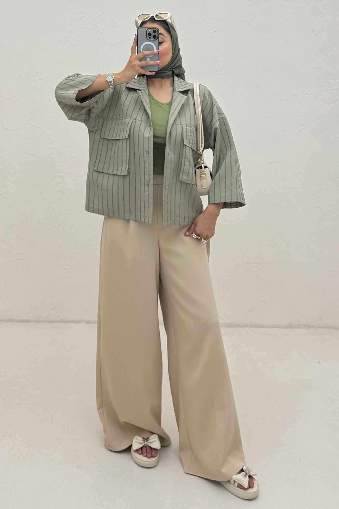 مانتو راه راه استرایپ دو جیب پاکتی ژورا