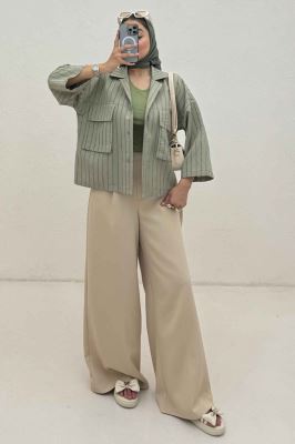 مانتو راه راه استرایپ دو جیب پاکتی ژورا