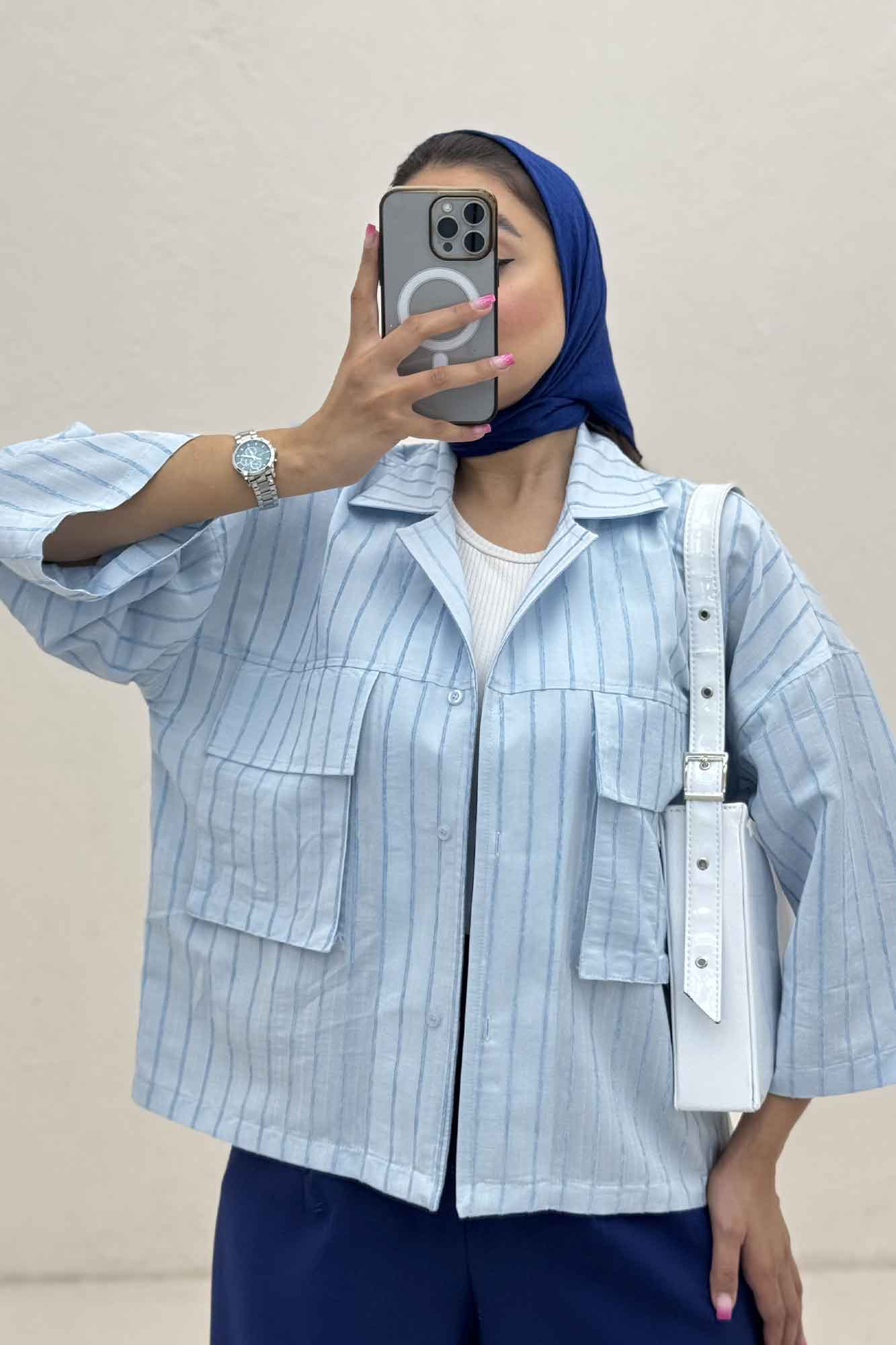 مانتو راه راه استرایپ دو جیب پاکتی ژورا