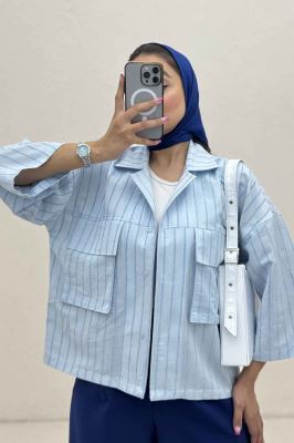 مانتو راه راه استرایپ دو جیب پاکتی ژورا