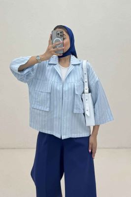 مانتو راه راه استرایپ دو جیب پاکتی ژورا