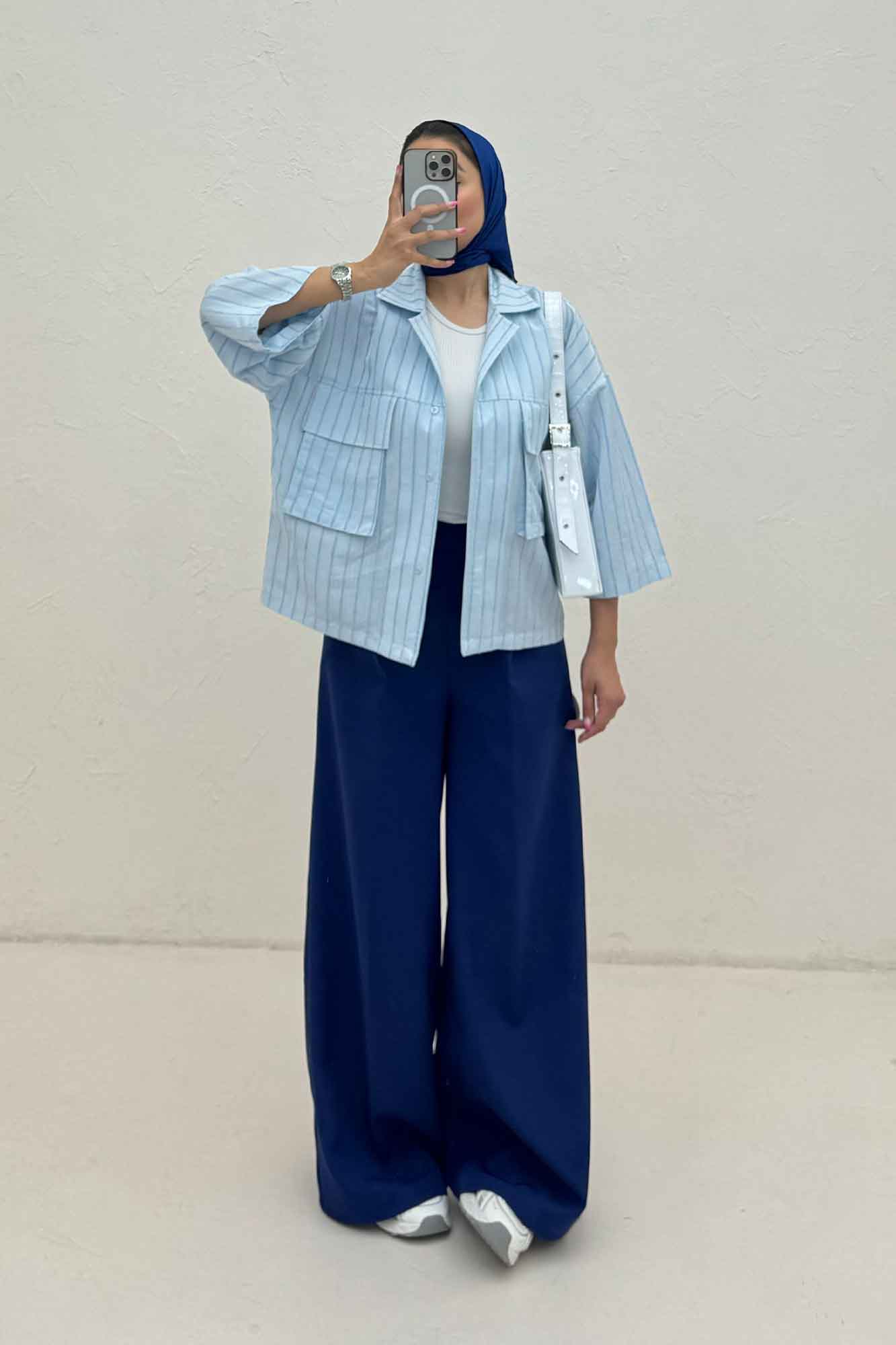 مانتو راه راه استرایپ دو جیب پاکتی ژورا