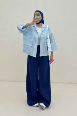 مانتو راه راه استرایپ دو جیب پاکتی ژورا