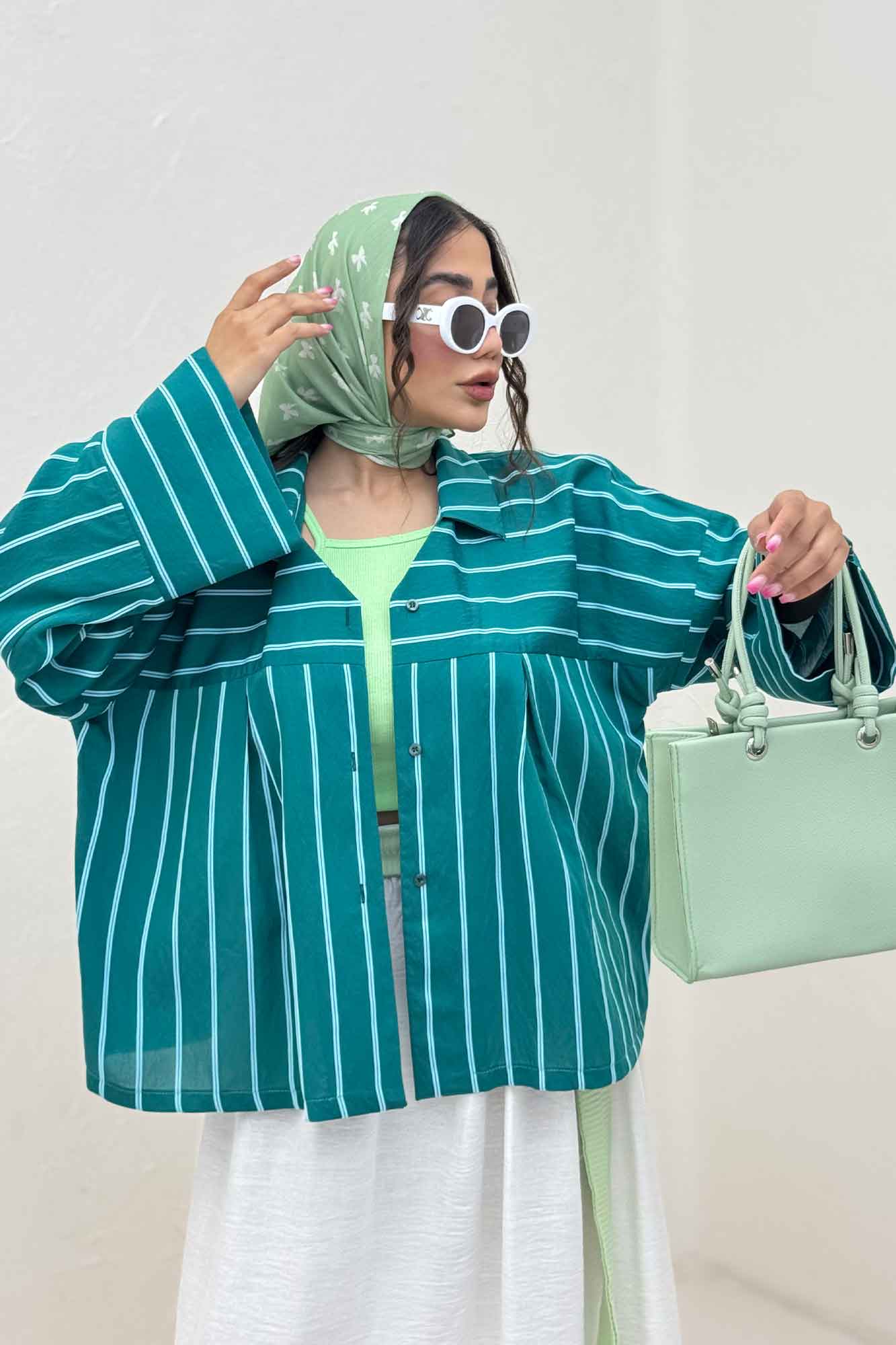 شومیز مانتویی PARRY راه راه یقه هفت