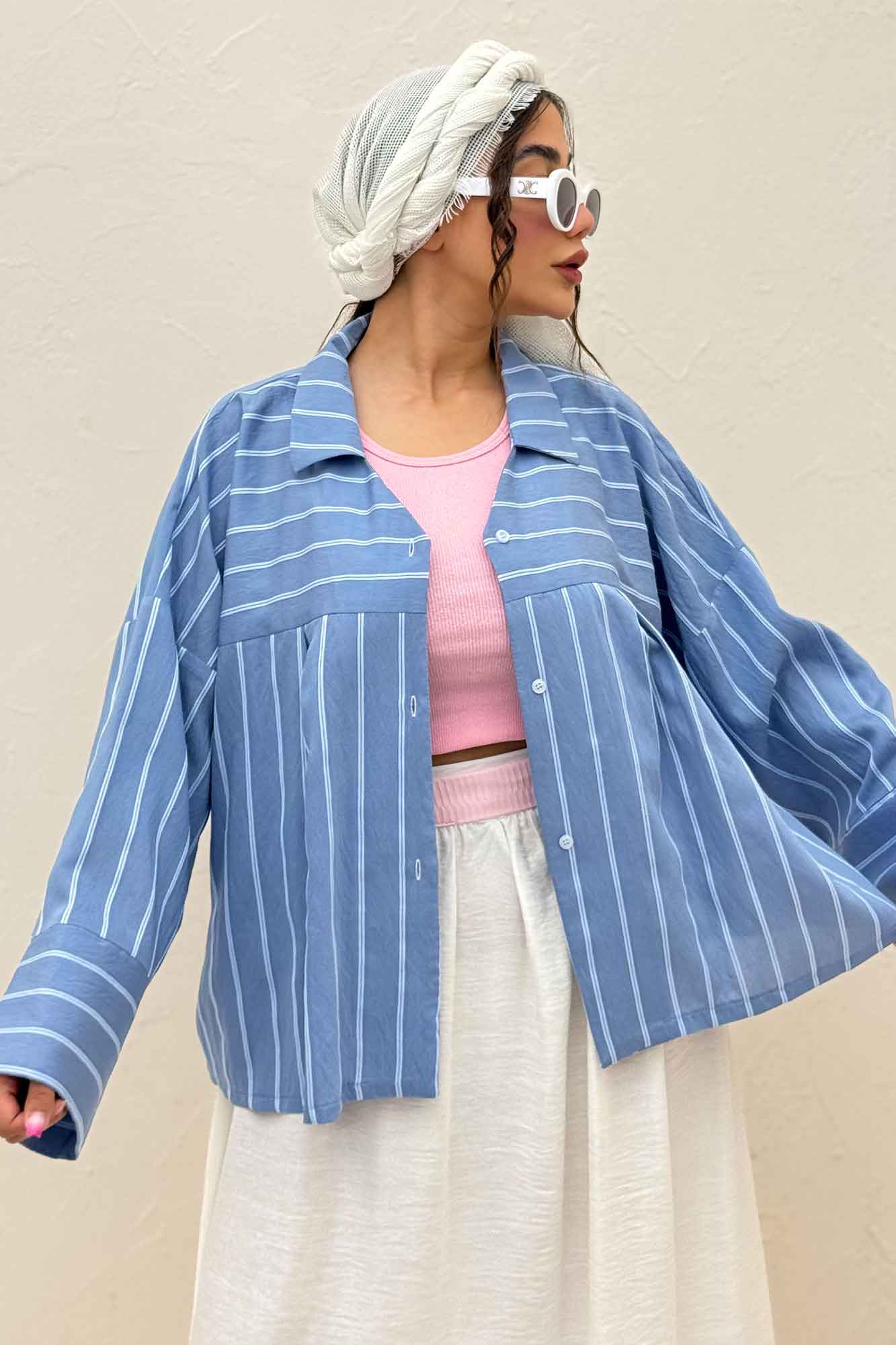 شومیز مانتویی PARRY راه راه یقه هفت