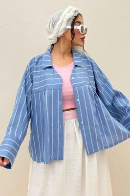 شومیز مانتویی PARRY راه راه یقه هفت