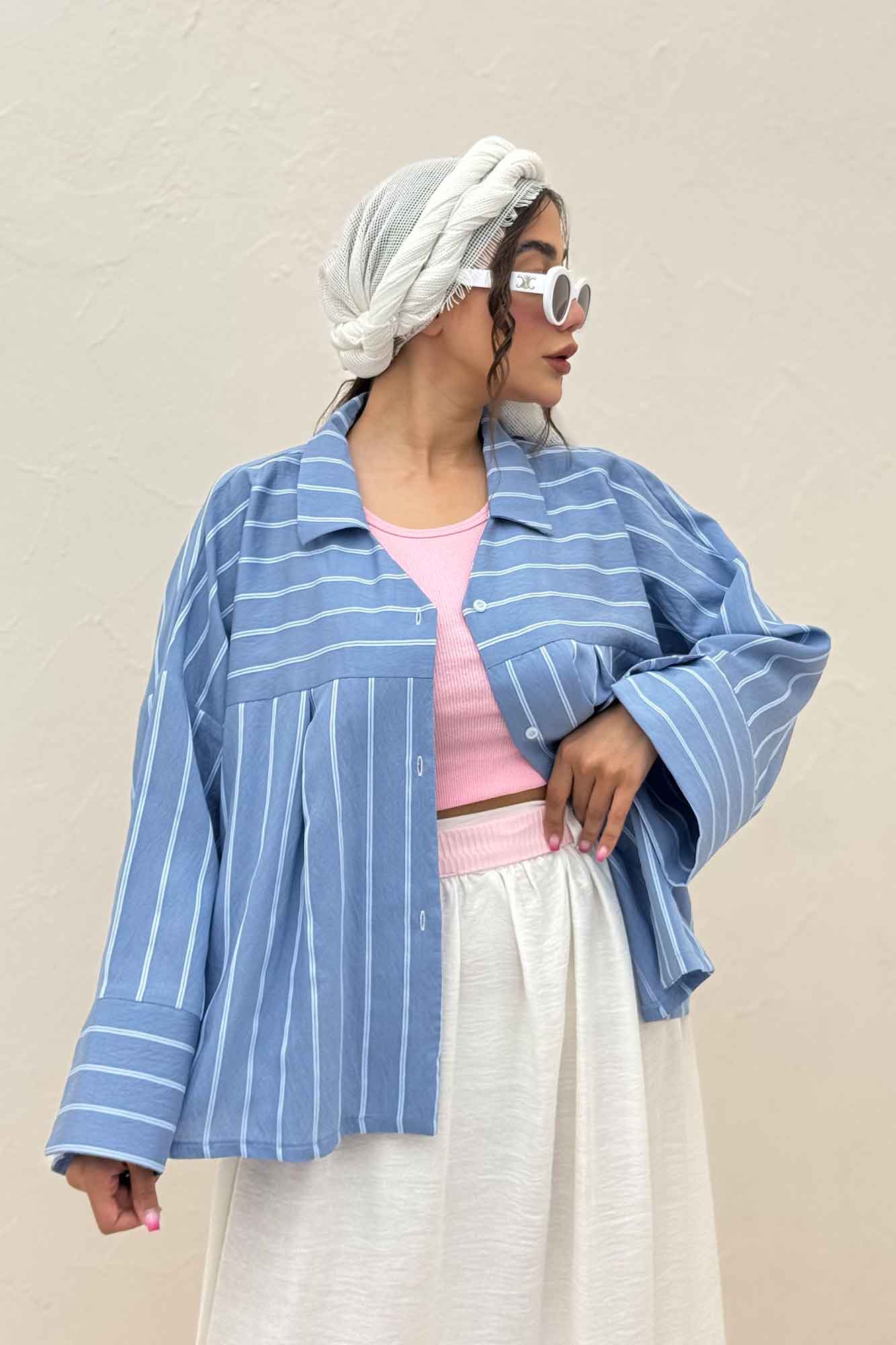 شومیز مانتویی PARRY راه راه یقه هفت