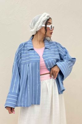 شومیز مانتویی PARRY راه راه یقه هفت