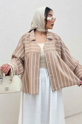 شومیز مانتویی PARRY راه راه یقه هفت