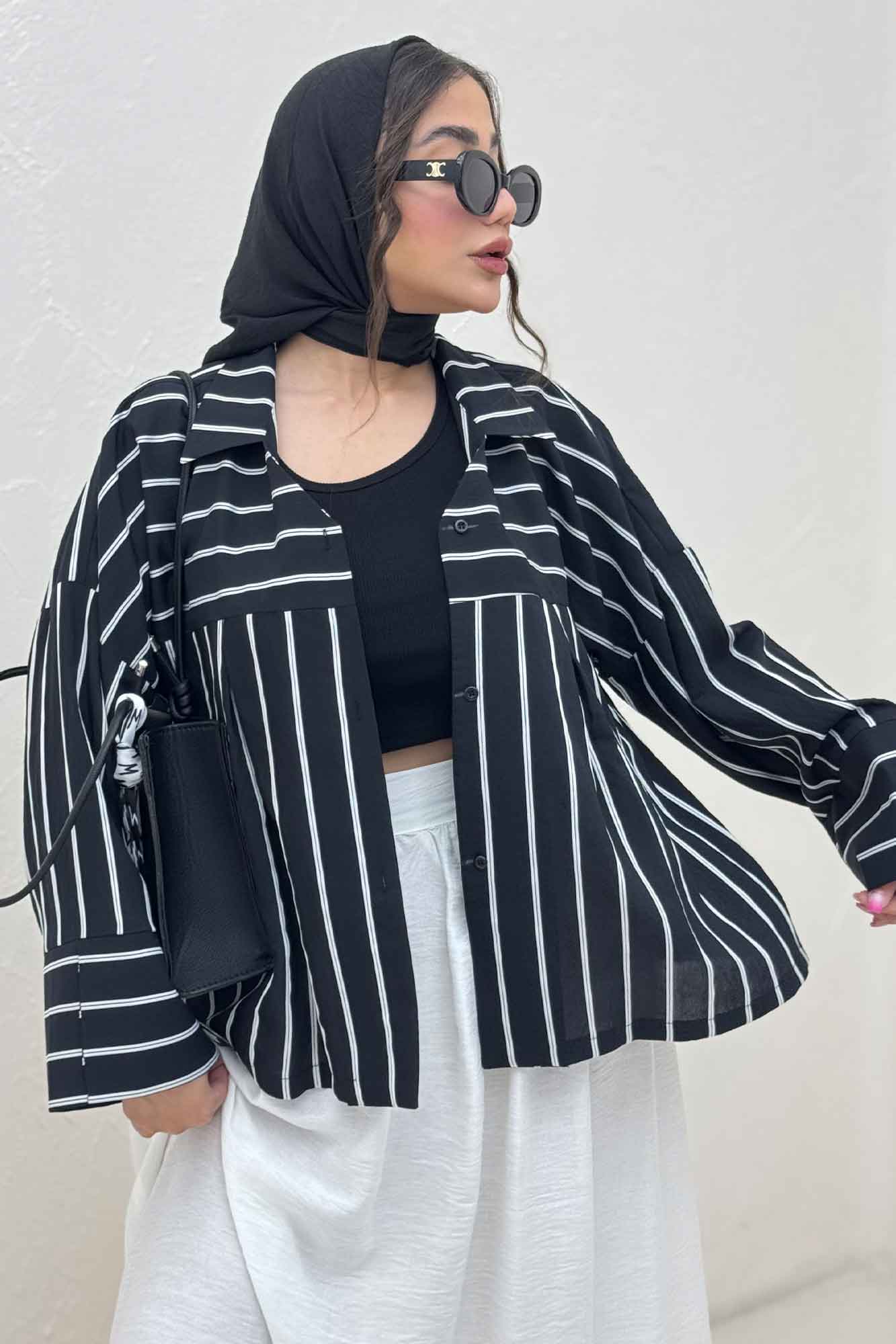 شومیز مانتویی PARRY راه راه یقه هفت