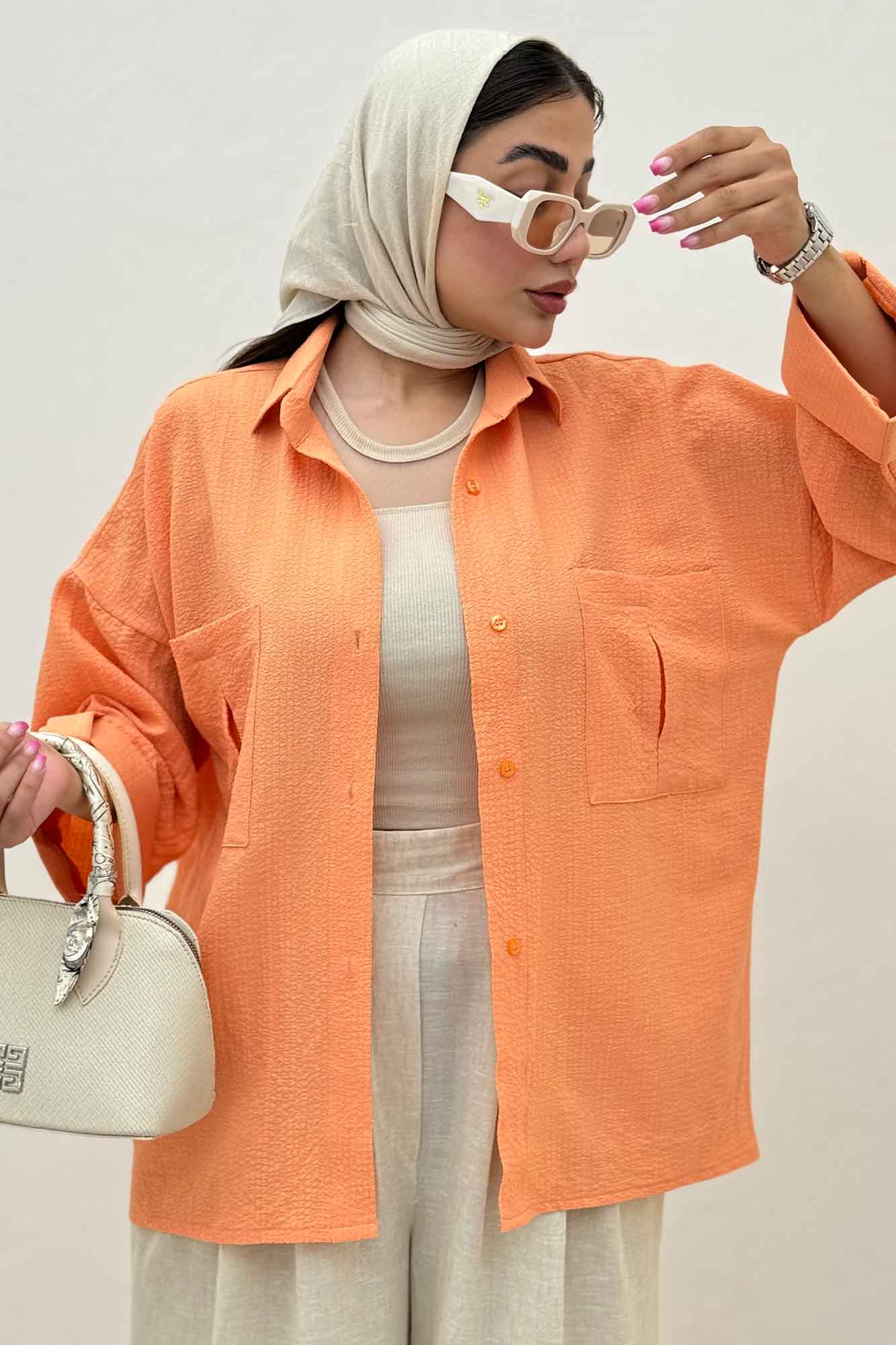 شومیز مانتویی پفکی دو جیب پاکتی