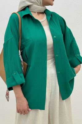 شومیز مانتویی پفکی دو جیب پاکتی