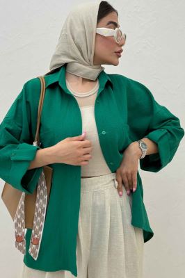 شومیز مانتویی پفکی دو جیب پاکتی